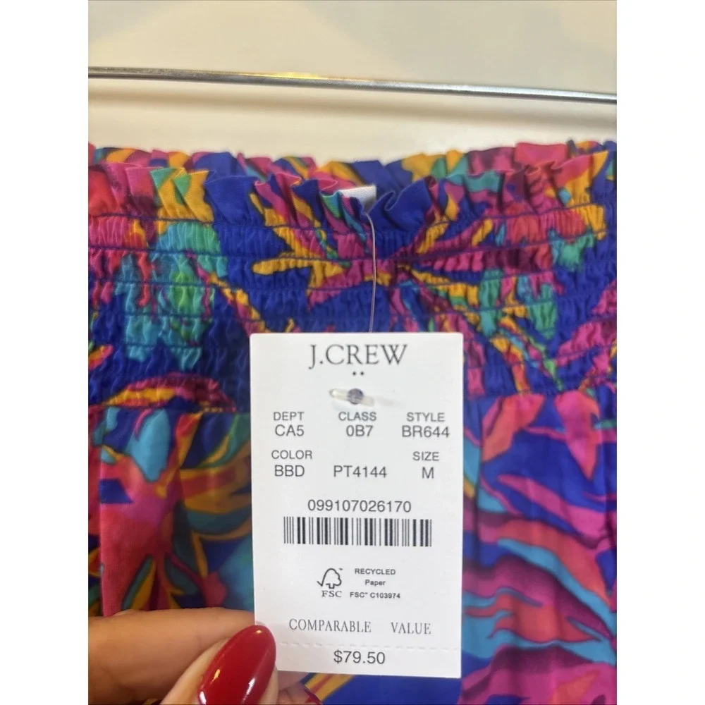 NWT J. Crew Tropical Floral Smocked Tiered Mini Skirt Crochet Trim Boho Medium